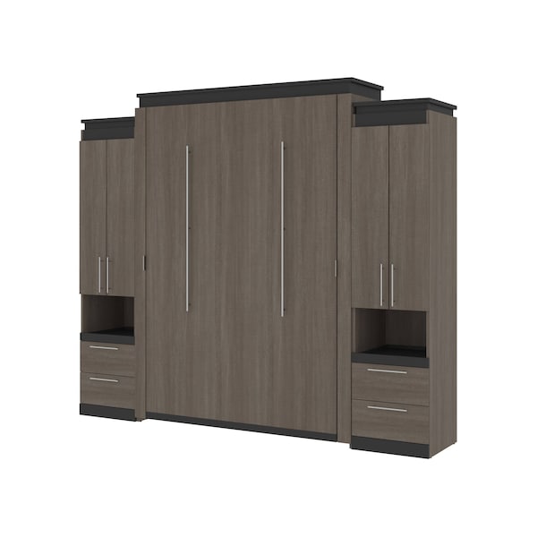Orion 104W Queen Murphy Bed and 2 Storage Cabinets w/Pull-Out Shelves (105W), Bark Gray & Graphite